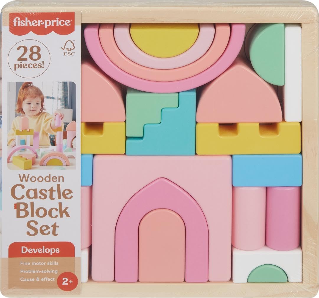 Fisher-Price Wood Toddler Toy Castle Block Set