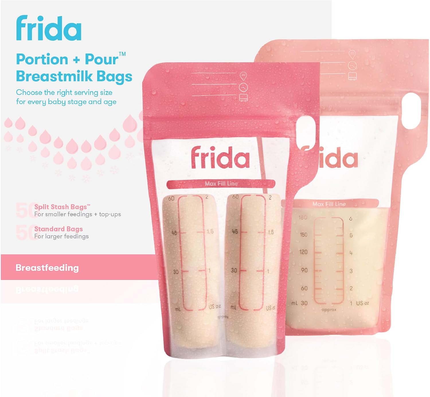 Frida Mom Breastmilk Storage Bags, 100ct Variety Pack