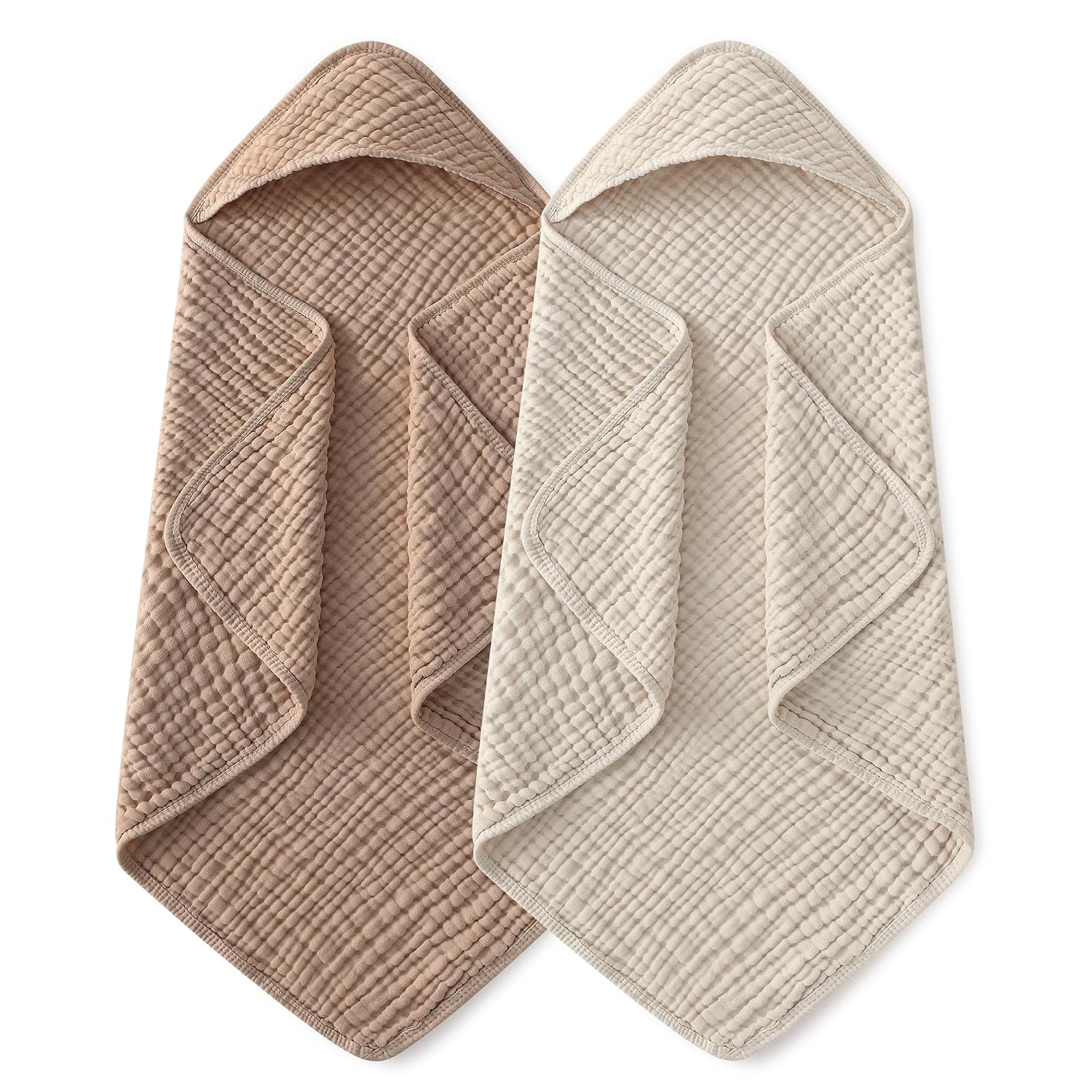Yoofoss 100% Muslin Organic Cotton Hooded Baby Towels (2-Pack)